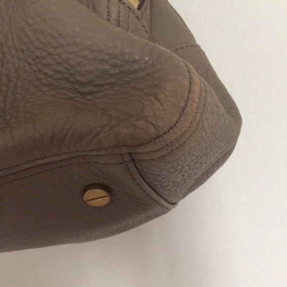 J. Crew Warm Ash Taupe Gray Pebble Leather Large "Biennial" Satchel Purse Bag - Picture 3 of 10